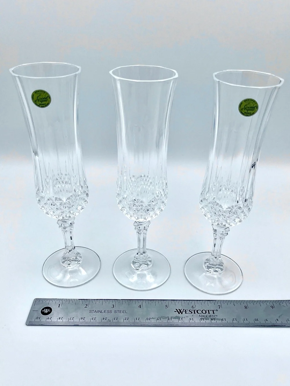 Vintage 24% Lead Crystal Champagne Flutes Cristal d’Arques Longchamp (Set of 3)